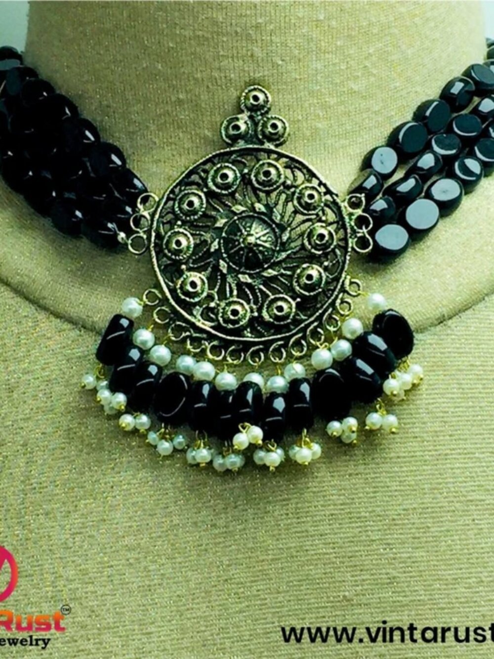 Beaded Tribal Jewelry Set: Vintage Choker, Ring & Earrings